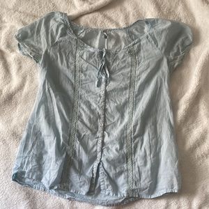 cottagecore puff sleeve tie lace top